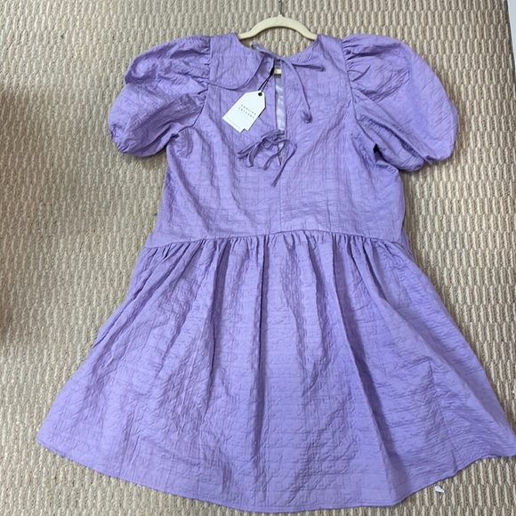 NWT English Factory Lavendar back tie Jacquard Puff Dress - Picture 2 of 9